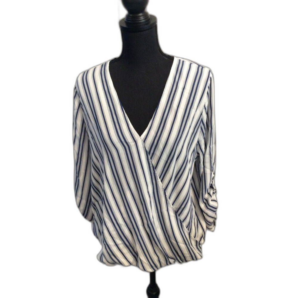 West Kei Stitch fix XL Cross Over Blouse Top V Neck Linen Blend